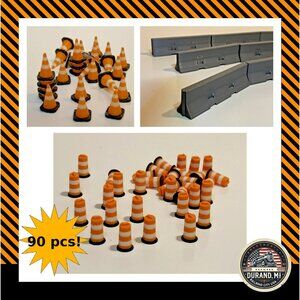 HO Scale Roadwork Scenery Lot 90pc Barriers Cones Barrels 1:87 Train Layout SET